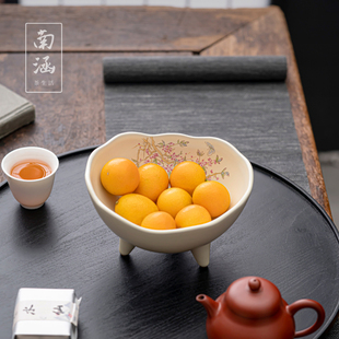 南涵汝窑茶点盘茶歇点心盘日式手绘陶瓷高脚大高足盘茶席茶食托盘