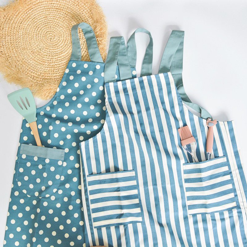 Swanlace小清新简约点点家用情侣厨房围裙条纹袖套袖口袋设计