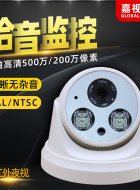 500万TVI同轴音频摄像头2MP高清红外夜视半球吊装安防带拾音监控