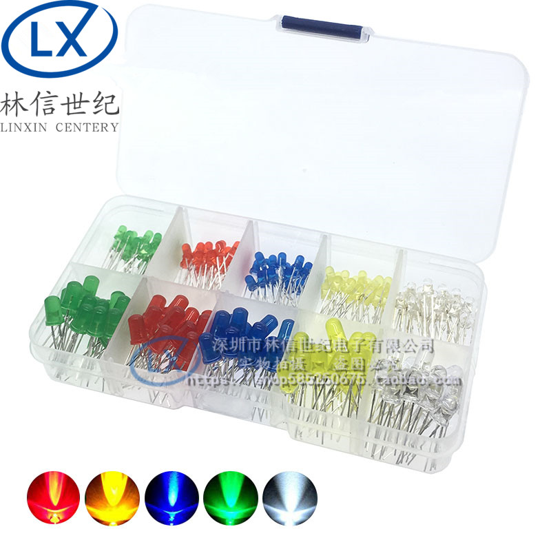 3mm 5mmLED灯泡发光二极管F3 F5红绿黄蓝白色直插灯珠元件包多种