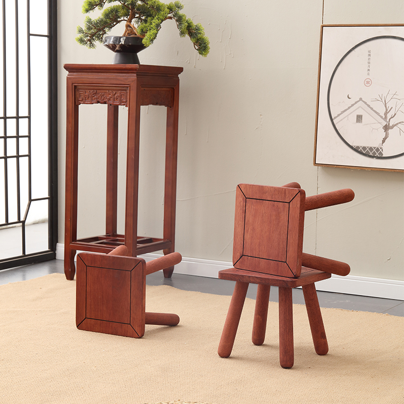 全实木中式仿古矮凳家用客厅垫脚方凳玄关卧室儿童换鞋小板凳木制