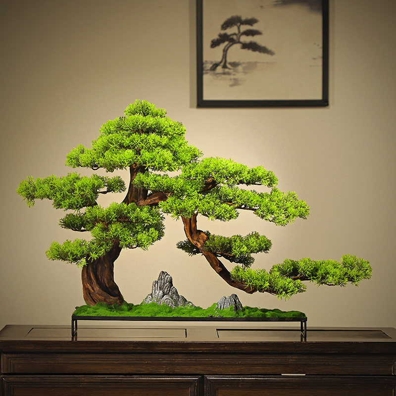 禅意仿真迎客松盆景玄关