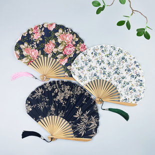 舞蹈扇子折扇中国风夏季 古风创意刀扇便携 棉布贝壳扇旗袍女式