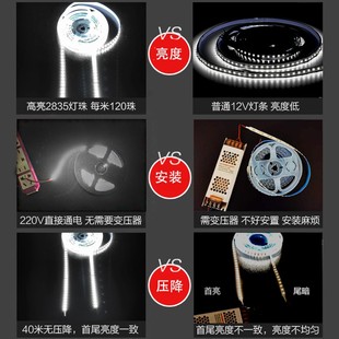 220v灯带led灯条自粘贴片线形性灯槽天花展柜背景墙防水软灯带条