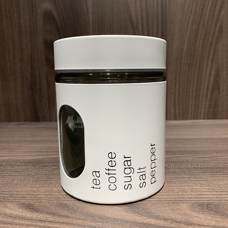 尼达利NITORI黑白北欧茶叶罐咖啡罐谷物调料密封收纳筒玻璃储物