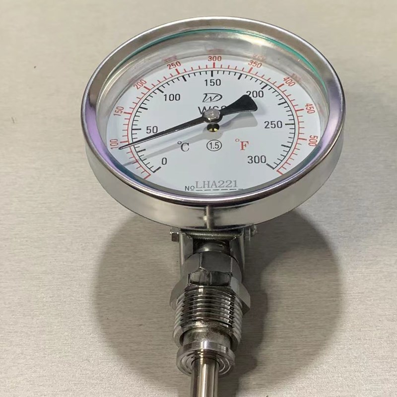 天津万达佛斯特WSS-481万向双金属温度计工业锅炉管道蒸汽指针表