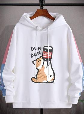 猫咪可爱印花卫衣男生潮流长袖连帽男潮流秋冬季加绒百搭衣服外套