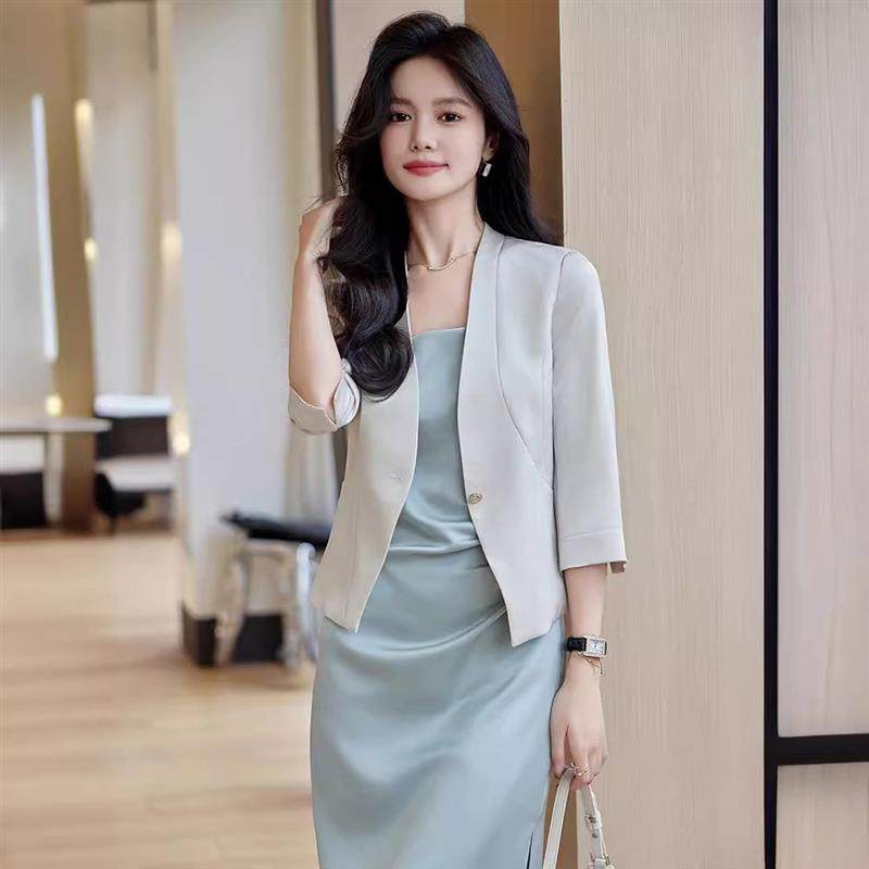 夏季薄款西装外套配连衣裙女2024新款高级感小个子职业通勤套装裙