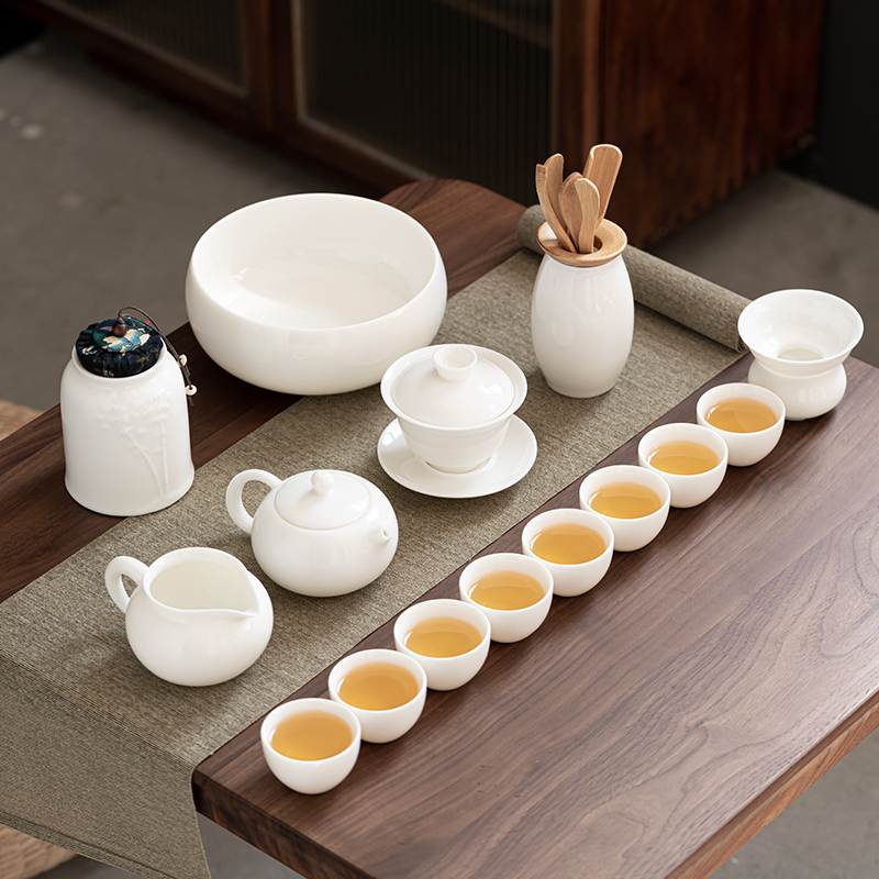 日式羊脂玉白瓷功夫茶具