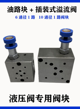 阀座阀块油路块6/10通径1路插装溢流阀农机叉车改装液压阀块3F1W
