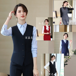 红色职业装短款马甲女酒店员制服销售马夹工装套装工作服