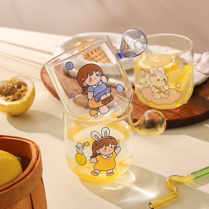 泡泡玻璃杯耐热防爆耐高温早餐杯印花图案家用水杯牛奶杯带把手女,3C数码配件,USB多功能数码宝,淘宝优惠券,粉丝福利购,淘宝优惠卷