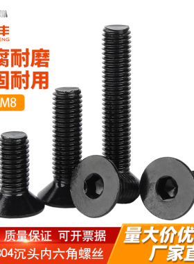 黑色304不锈钢沉头内六角螺丝钉平头螺栓平杯螺钉M3M4M5M6M8