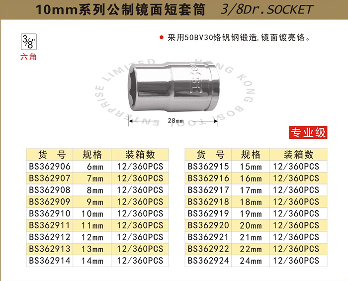 波斯铬钒钢系列公制镜面