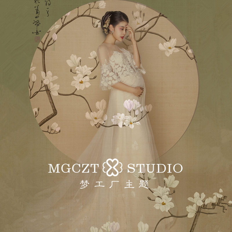 影楼展会新款时尚复古工笔画孕妇装主题写真摄影服装拍照礼服