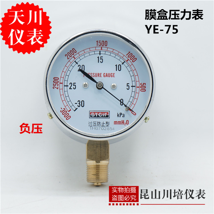上海天川仪表负压真空膜盒压力表YEZ-75真空微压压力表静压表