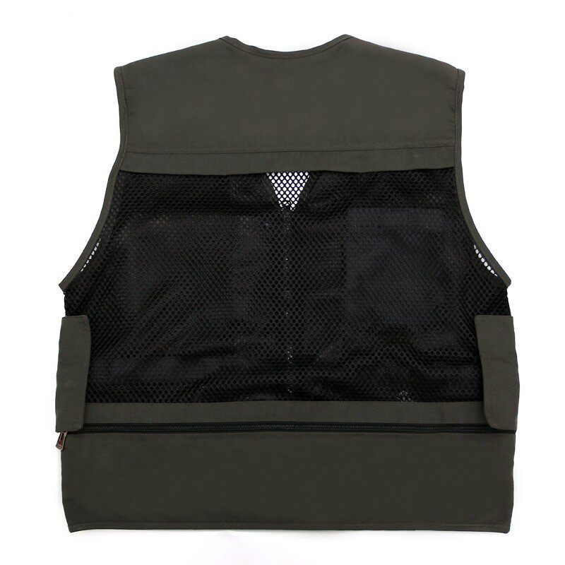 春秋摄影钓鱼记者多口袋马甲背心涤棉帆布铜扣三色可选