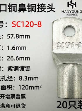 20只紫铜SC120-8/10/12/14/16窥口接线鼻子铜接头铜线耳接线端子
