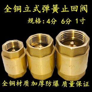 黄铜立式止回阀4分6分1寸2寸弹簧单向阀门铜杆逆止阀DN15 20  25
