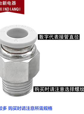 宏钏气动螺纹直通不锈钢快插管接头WPC外丝胶管气管快速白色接头