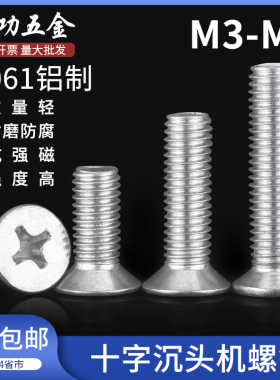 6061铝合金沉头螺丝 铝材质平头十字机牙螺丝 铝螺钉M4M5M6M8 65L