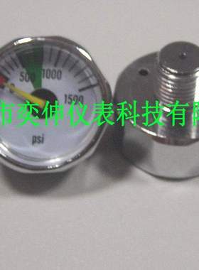 25MM迷你气瓶压力表0-1500PSI螺纹M10*1,六角压力表，东莞气压表