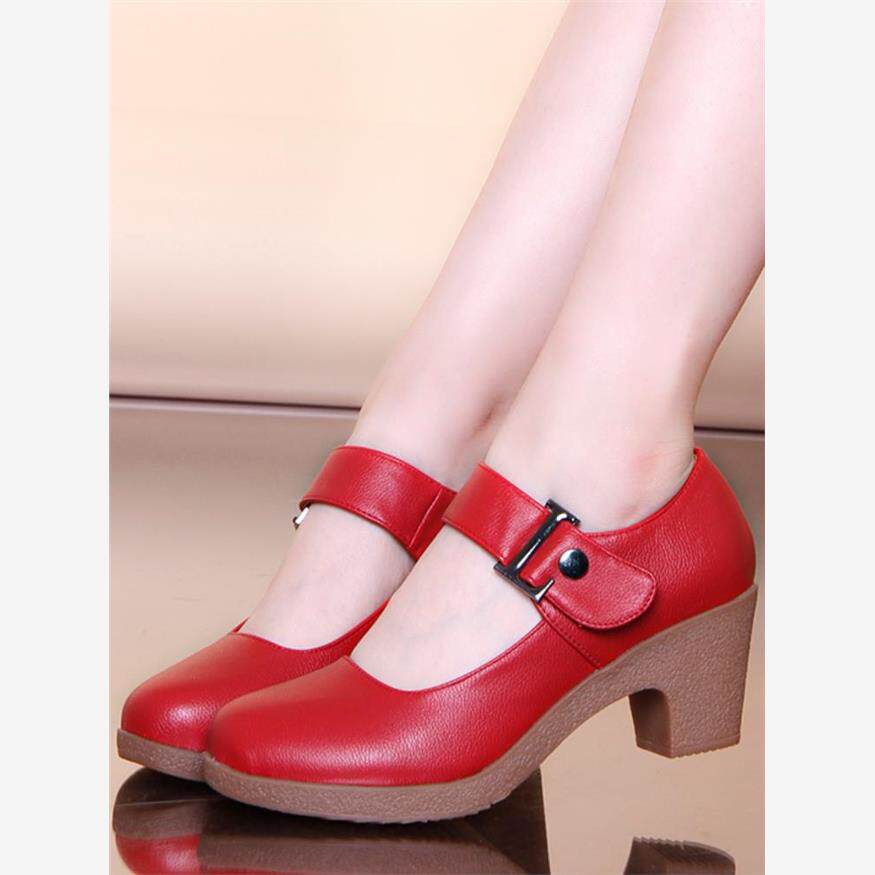 夏季透气广场舞鞋女软底室外牛筋底跳舞皮鞋成人中跟四季交谊舞蹈