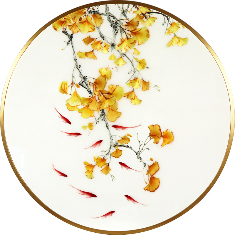 苏绣成品挂画客厅中式银杏鱼手工真丝玄关圆形卧室简约刺绣装饰画图片