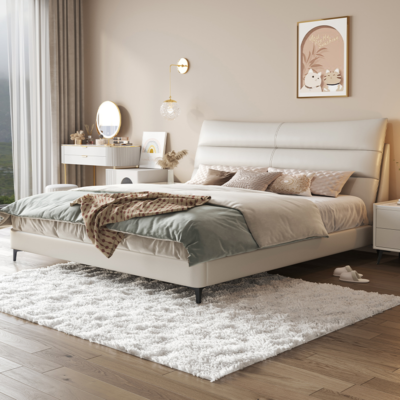 奶油风软包床现代简约1.8米储物双人床主卧婚床小户型家用皮艺床