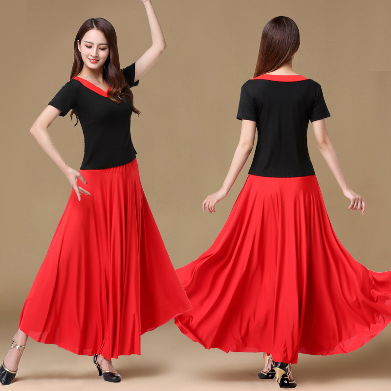 夏广场舞服装新款套装上衣半身裙杨丽萍舞蹈服跳舞裙大摆长款裙