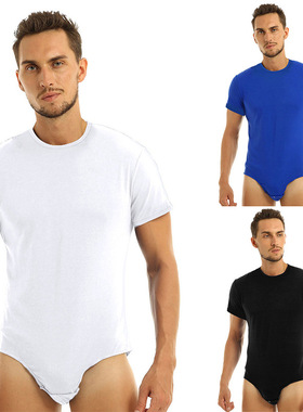 Men's jumpsuit 连体衣欧美男短袖圆领按钮连体裤男士透气居家服