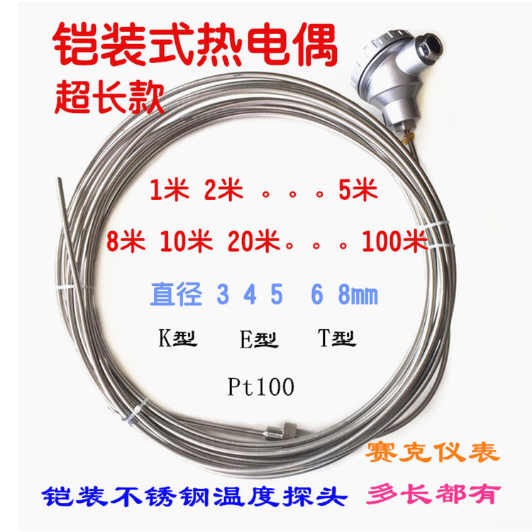 铠装热电偶WRNK131加长不锈钢丝电热偶K型大型电炉测温超长1000