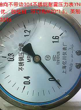 表盘100轴向不带边304不锈钢耐震压力表YNB100-Z0-1,1.6,2.5,4MPA