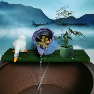 陶瓷流水器配件循环抽水养鱼圆鱼缸过滤器流水摆件创意假山造景