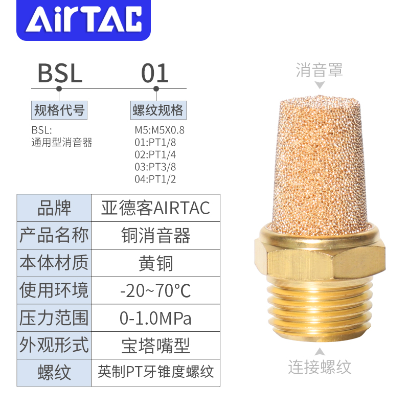 亚德客气动堵头消音器BSL BSLM BESL X-PAL APB BZ-M5 01 02 03 4