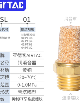 亚德客气动堵头消音器BSL BSLM BESL X-PAL APB BZ-M5 01 02 03 4