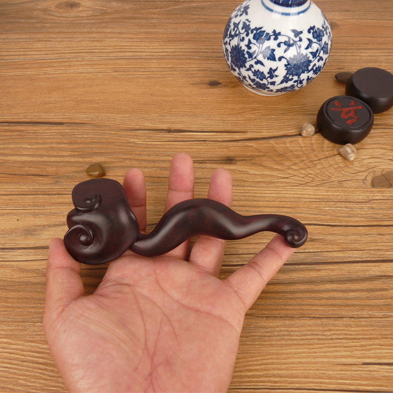 红木雕手把件如意摆实质