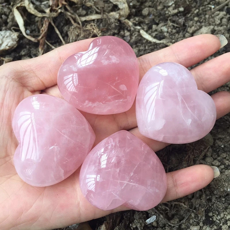 Natural Rose Quartz Crystal Pink Quartz Heart Shaped Crystal