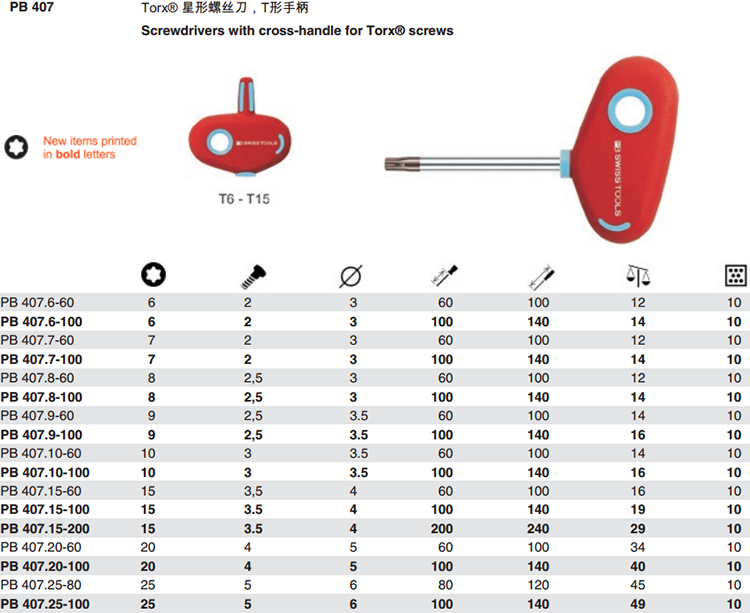 瑞士PB Swiss Tools Torx PB 407/1406梅花扳手T型扳手Torx