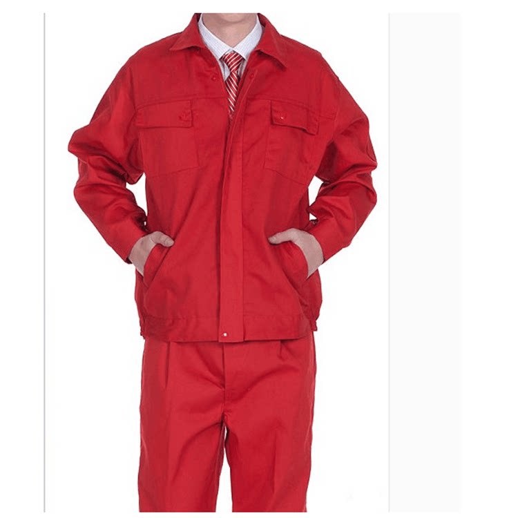 红色工作服长袖套装男女