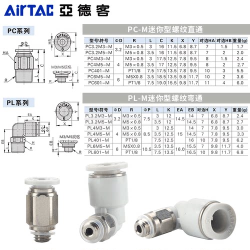 亚德客气动螺纹直通管弯