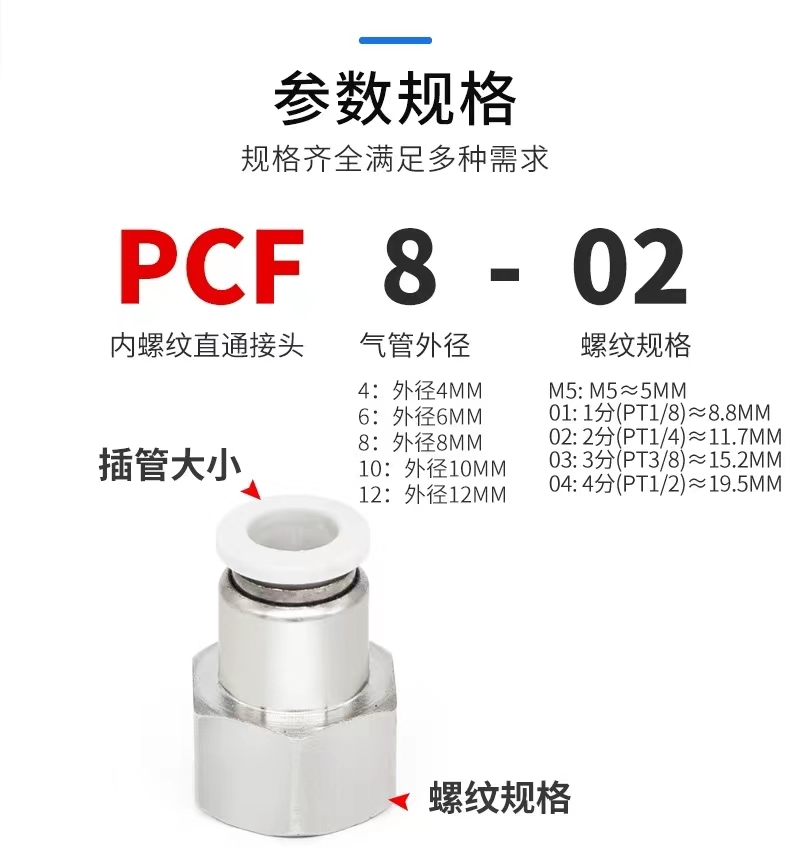 白色精品内螺纹直通气动