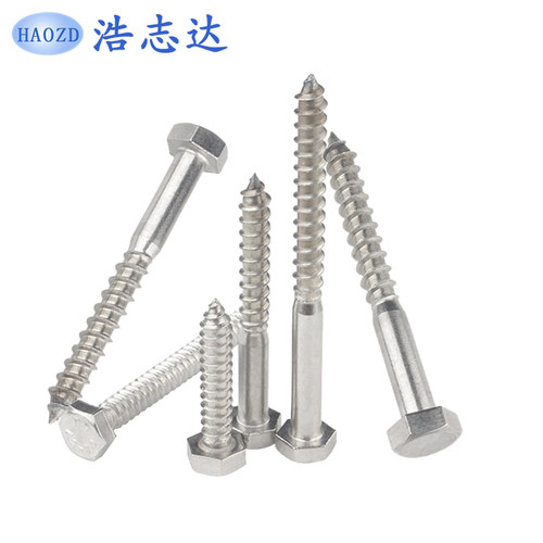 304不锈钢HA外六角头木牙自攻尖尾螺丝ST6-8-10mm半牙自攻木螺钉