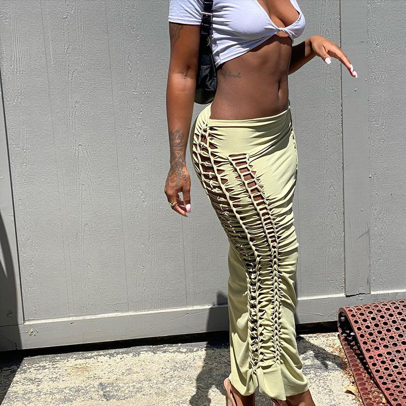 Pleated Tie Slim High Waist Skirt褶裥系带修身高腰半身包臀裙