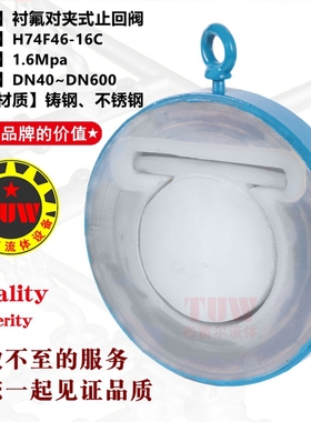 衬氟止回阀 H74F46对夹式耐腐蚀超薄旋启式逆止阀 铸钢蝶形单向阀