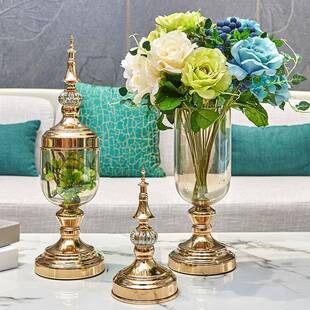 美式欧式花瓶样板房家居客厅装饰水晶玻璃花瓶花器餐桌电视柜摆件