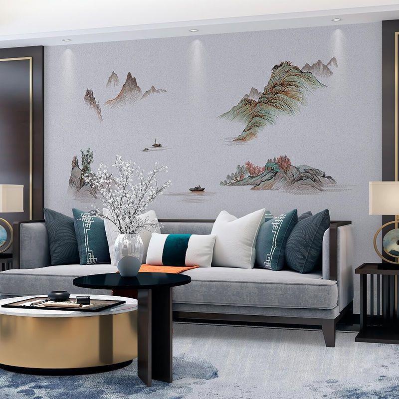 风独绣无缝刺壁布电视沙