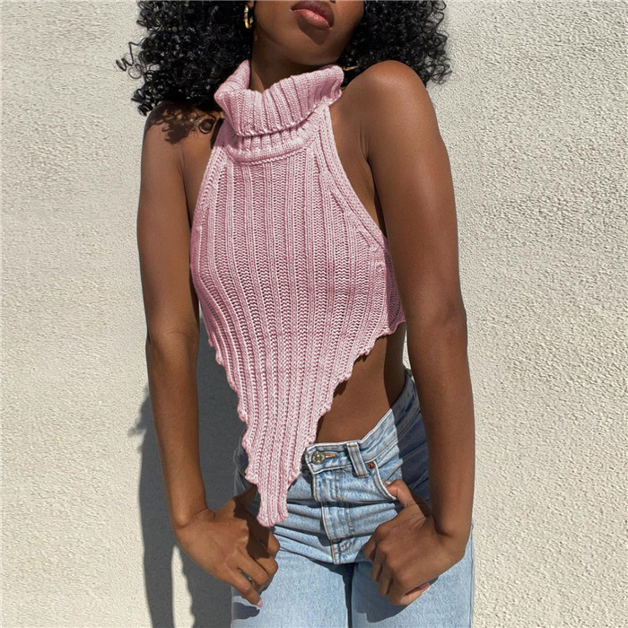 欧美性感高领不规则露背针织背心上衣女 sexy knit vest tank top,女装/女士精品,背心吊带,淘宝优惠券,粉丝福利购,淘宝优惠卷