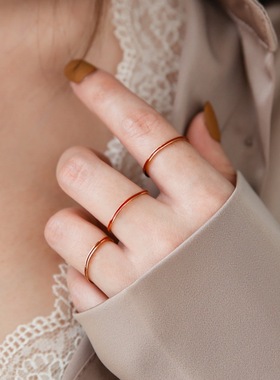 新年本命年红色超细戒女素圈小众设计感简约冷淡风戒指尾戒情人节