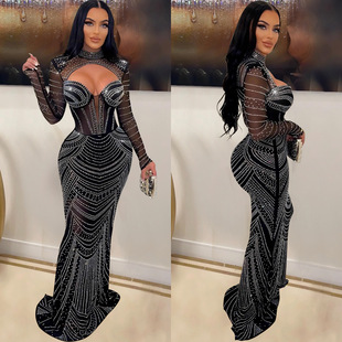 Dress Gown Women Mesh Straps Maxi Spagetti Party Sheer